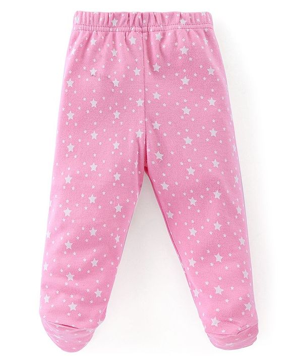 Babyhug Cotton Knit Footed Bootie Legging With Star & Lemon Print Pack of 3  - Red White & Pink
