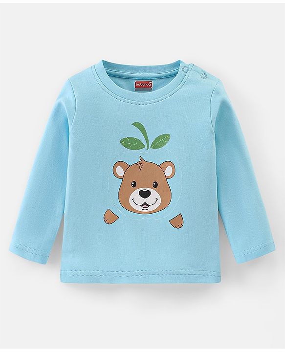 Babyhug Interlock Knit Full Sleeves Night Suit Stripes & Bear Print - Blue