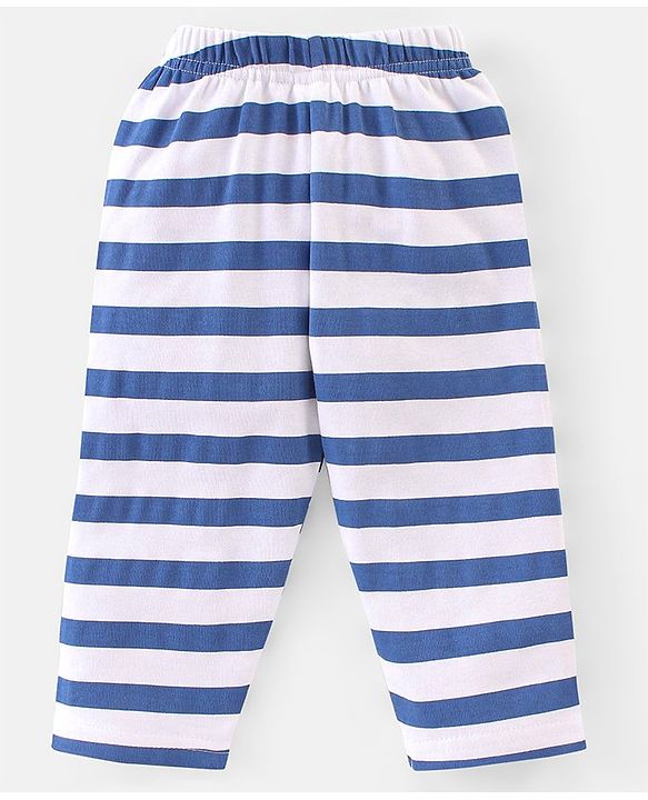 Babyhug Interlock Knit Full Sleeves Night Suit Stripes & Bear Print - Blue