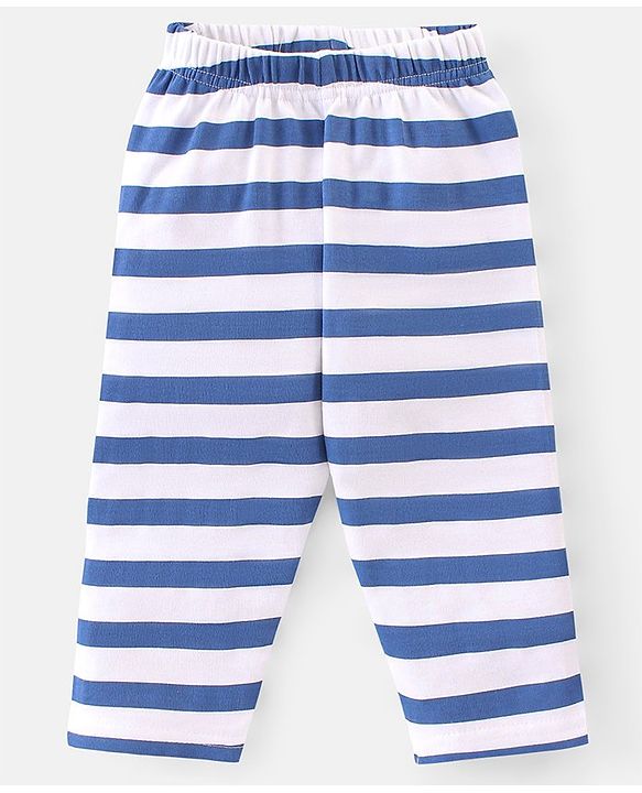 Babyhug Interlock Knit Full Sleeves Night Suit Stripes & Bear Print - Blue