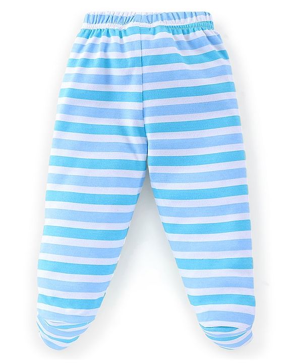 Babyhug Cotton Full Length Bootie Leggings Stripes & Giraffe Print Pack Of 3- Blue