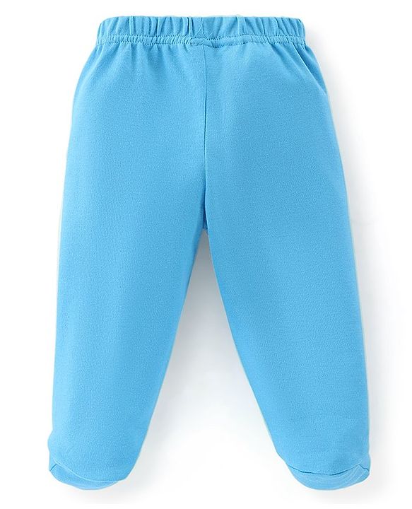 Babyhug Cotton Full Length Bootie Leggings Stripes & Giraffe Print Pack Of 3- Blue