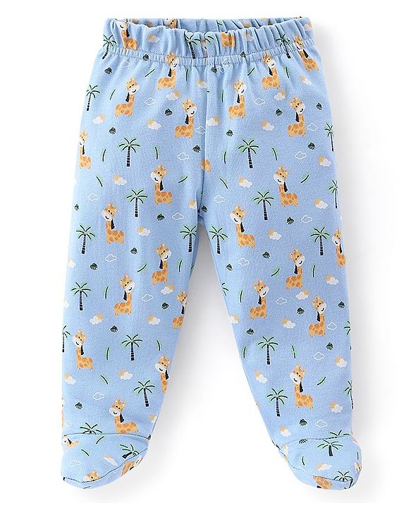 Babyhug Cotton Full Length Bootie Leggings Stripes & Giraffe Print Pack Of 3- Blue