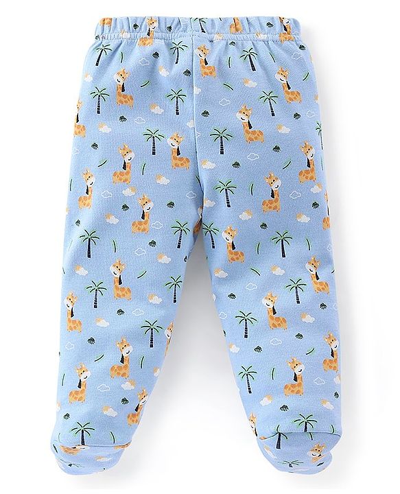 Babyhug Cotton Full Length Bootie Leggings Stripes & Giraffe Print Pack Of 3- Blue