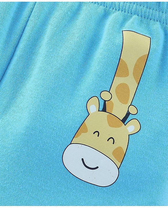 Babyhug Cotton Full Length Bootie Leggings Stripes & Giraffe Print Pack Of 3- Blue