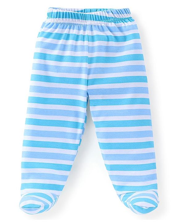 Babyhug Cotton Full Length Bootie Leggings Stripes & Giraffe Print Pack Of 3- Blue