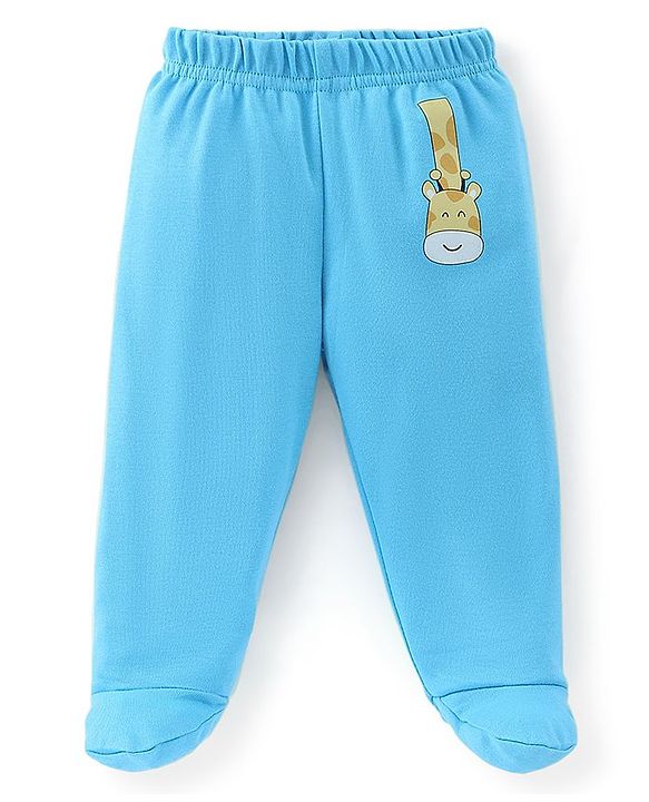 Babyhug Cotton Full Length Bootie Leggings Stripes & Giraffe Print Pack Of 3- Blue