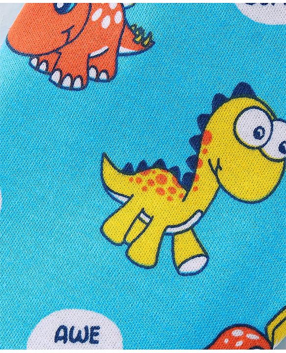Babyhug Cotton Footed Bootie Leggings Striped & Dino Print Pack of 3 - White Blue & Yellow