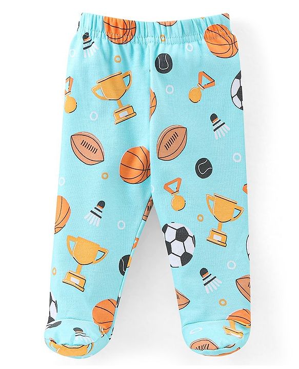 Babyhug Cotton Knit Footed Bootie Leggings Striped  Pack of 3 - Blue & Peach