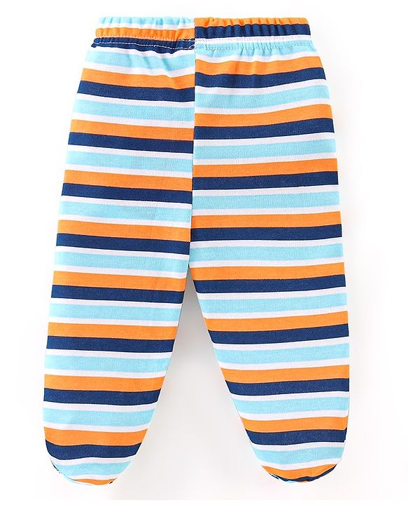 Babyhug Cotton Knit Footed Bootie Leggings Striped  Pack of 3 - Blue & Peach