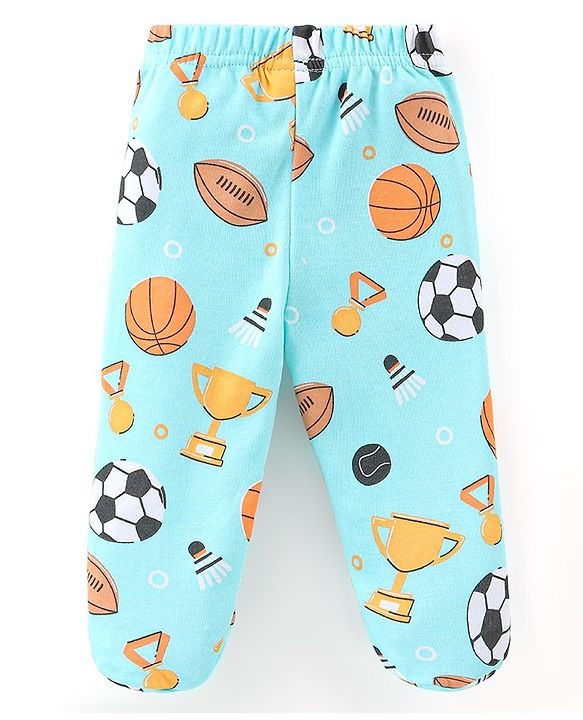 Babyhug Cotton Knit Footed Bootie Leggings Striped  Pack of 3 - Blue & Peach