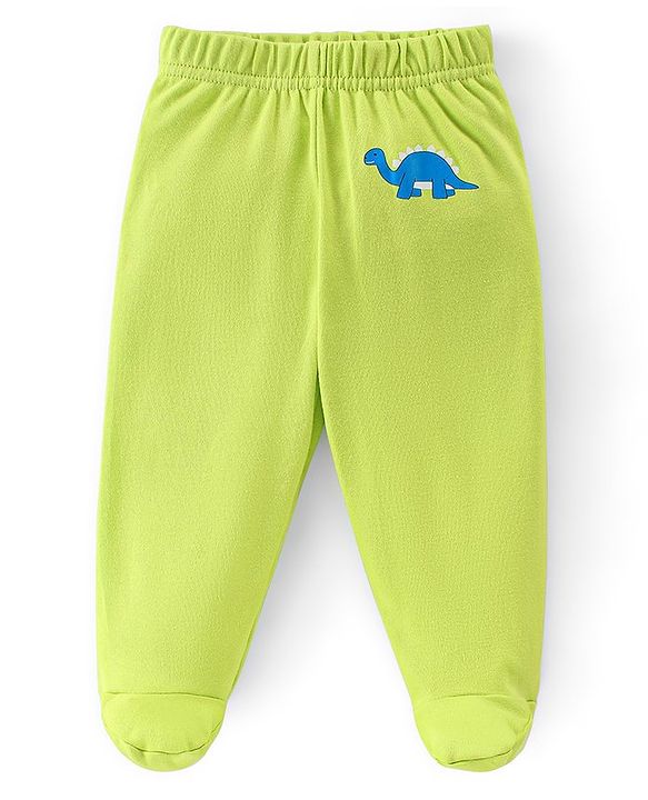 Babyhug Cotton Full Length Bootie Leggings Dino Print Pack of 3 - Green & Blue