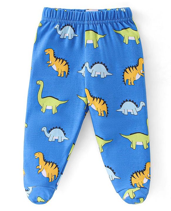 Babyhug Cotton Full Length Bootie Leggings Dino Print Pack of 3 - Green & Blue