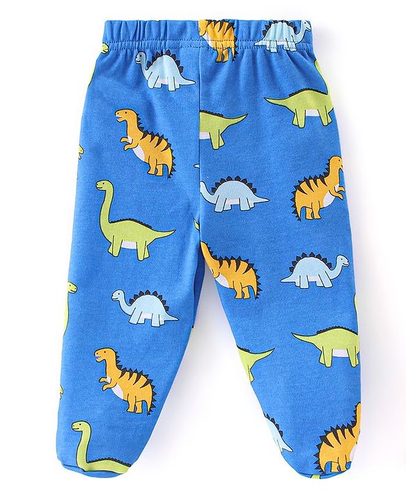Babyhug Cotton Full Length Bootie Leggings Dino Print Pack of 3 - Green & Blue