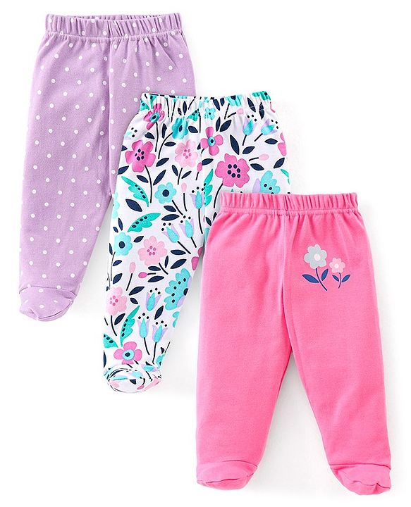 Babyhug Cotton Interlock Knit Bootie Legging Floral Print Pack of 3 - Multicolor
