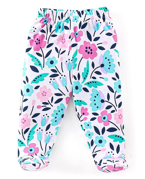 Babyhug Cotton Interlock Knit Bootie Legging Floral Print Pack of 3 - Multicolor
