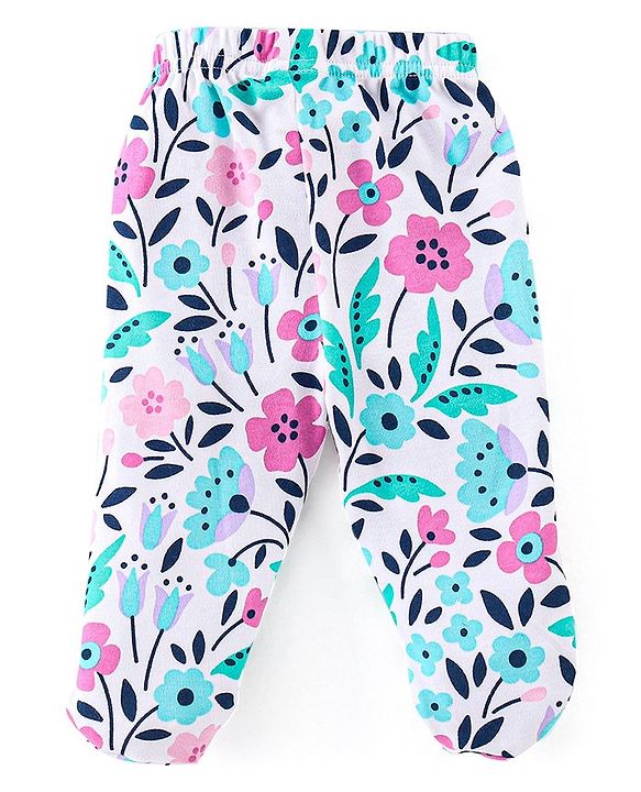 Babyhug Cotton Interlock Knit Bootie Legging Floral Print Pack of 3 - Multicolor