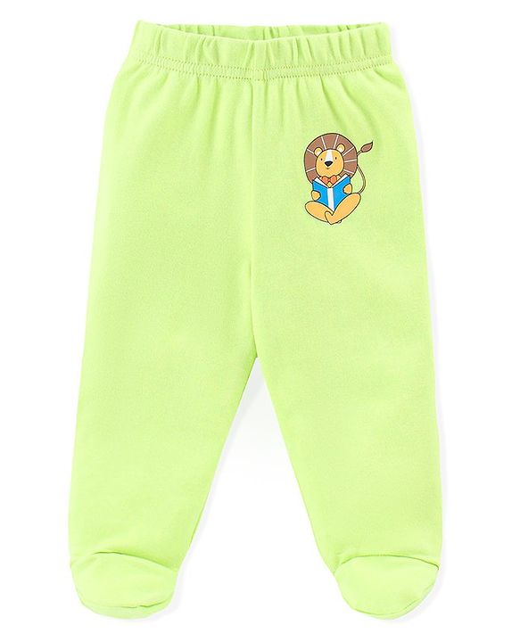 Babyhug Cotton Interlock Knit Footed Bootie Leggings Striped & Bear Print Pack of 3 - Blue & Green