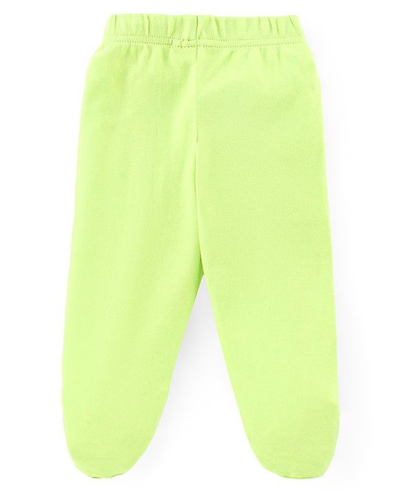 Babyhug Cotton Interlock Knit Footed Bootie Leggings Striped & Bear Print Pack of 3 - Blue & Green
