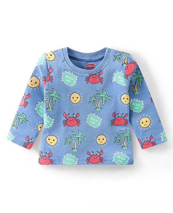 Babyhug Cotton Interlock Knit Full Sleeves Night Suit Crab Print - Navy