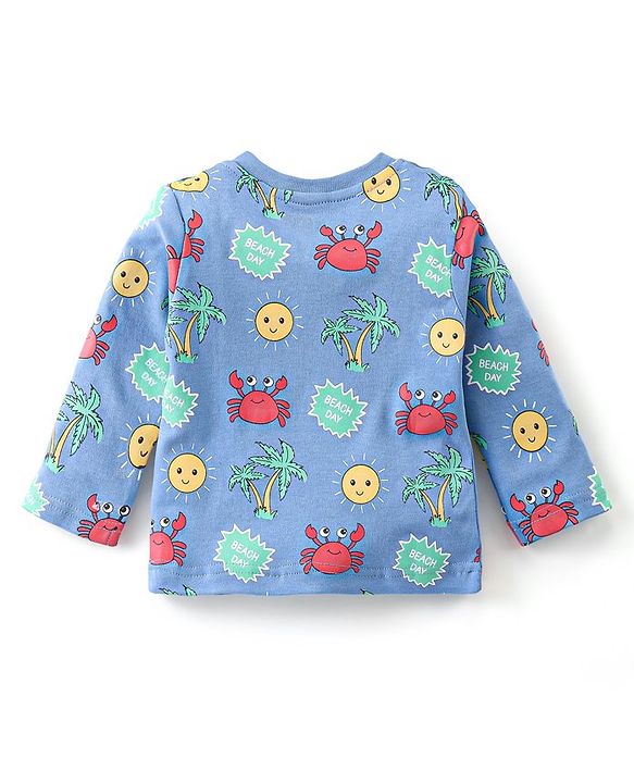 Babyhug Cotton Interlock Knit Full Sleeves Night Suit Crab Print - Navy