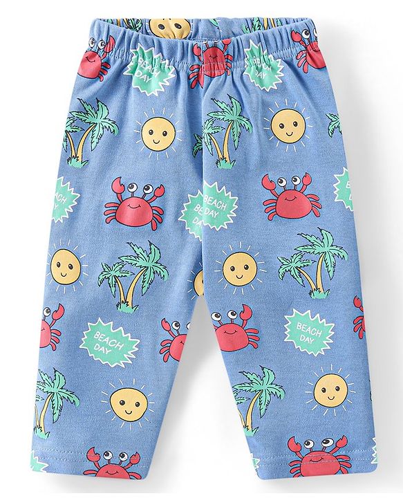 Babyhug Cotton Interlock Knit Full Sleeves Night Suit Crab Print - Navy