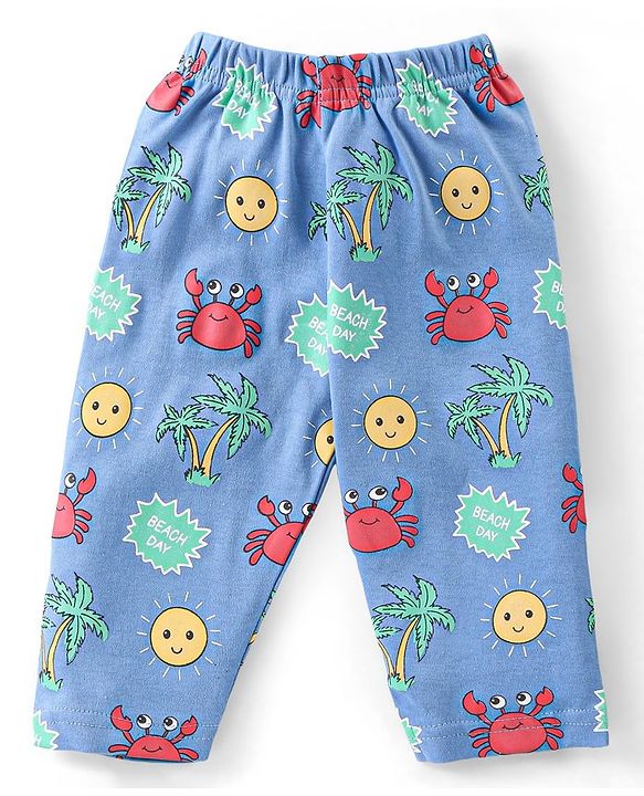 Babyhug Cotton Interlock Knit Full Sleeves Night Suit Crab Print - Navy