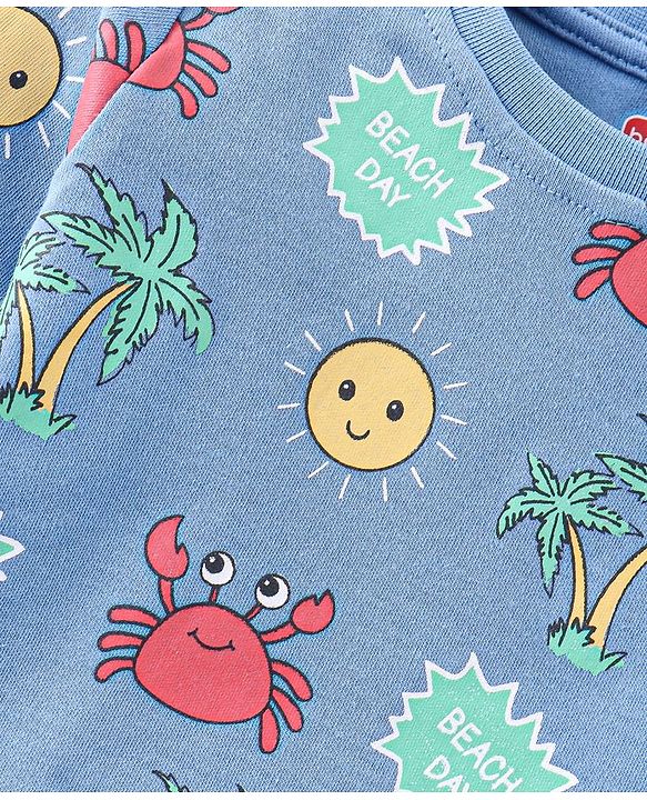Babyhug Cotton Interlock Knit Full Sleeves Night Suit Crab Print - Navy