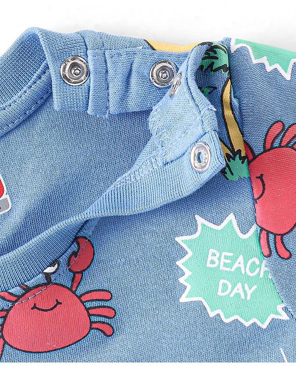 Babyhug Cotton Interlock Knit Full Sleeves Night Suit Crab Print - Navy