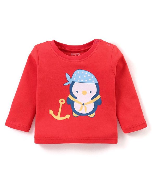 Babyhug Cotton Interlock Full Sleeves  Night Suit Penguin Print - Red & Blue