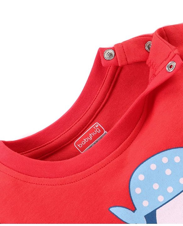 Babyhug Cotton Interlock Full Sleeves  Night Suit Penguin Print - Red & Blue