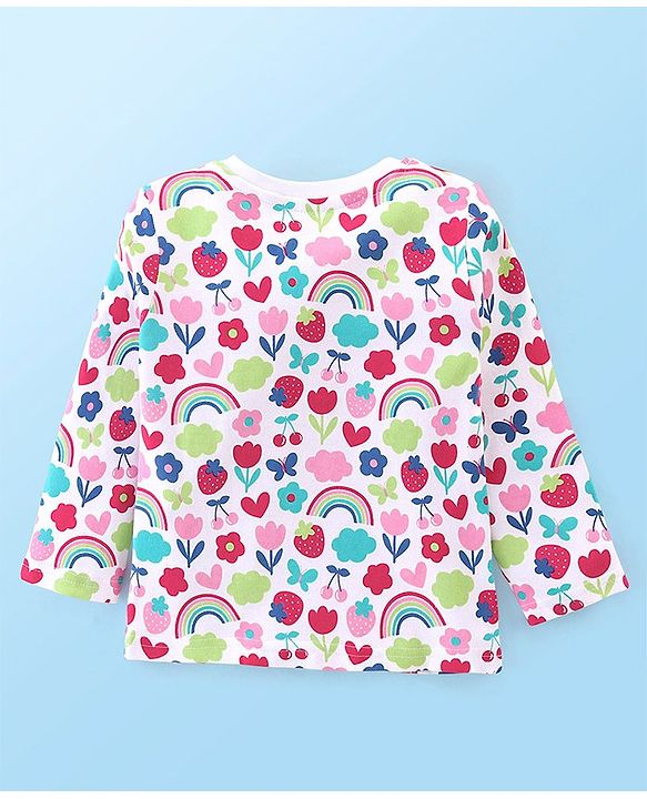 Babyhug Interlock Cotton Knit Full Sleeves Floral Print Night Suit - White