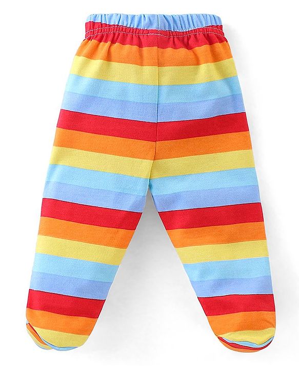 Babyhug Cotton Knit Footed Bootie Leggings Stripes Car & Truck Print Pack of 3- Multicolour