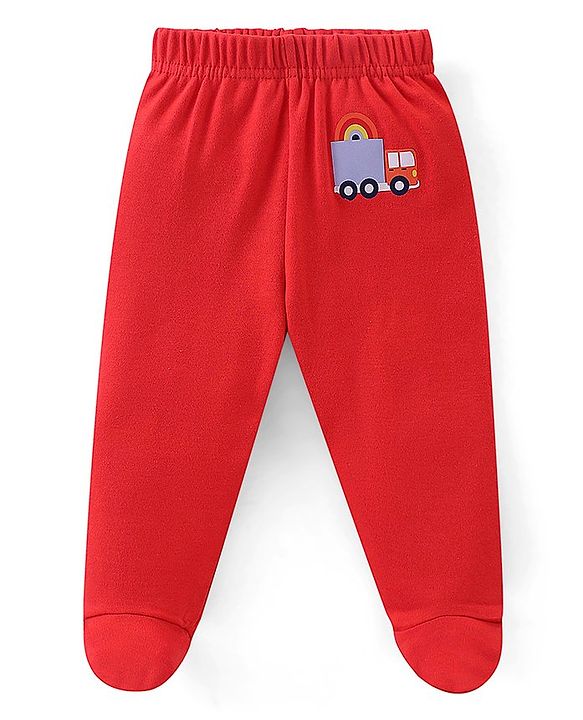 Babyhug Cotton Knit Footed Bootie Leggings Stripes Car & Truck Print Pack of 3- Multicolour