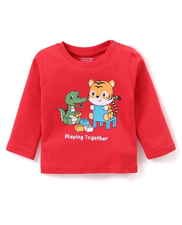 Babyhug Cotton Interlock Full Sleeves Night Suit Animal Print -  Red