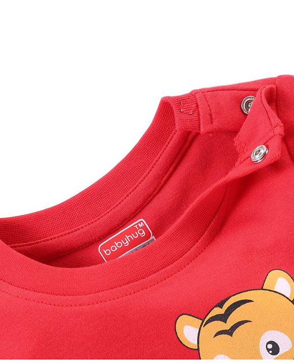 Babyhug Cotton Interlock Full Sleeves Night Suit Animal Print -  Red