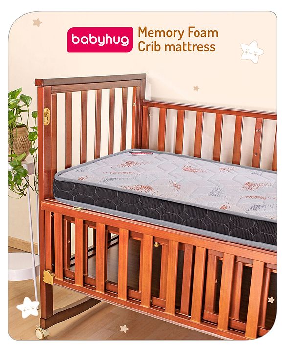 Babyhug Quilted Covered Memory Foam & Plush Baby Mattress - Grey