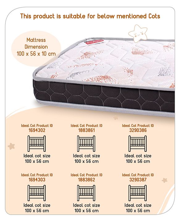 Babyhug Quilted Covered Memory Foam & Plush Baby Mattress - Grey