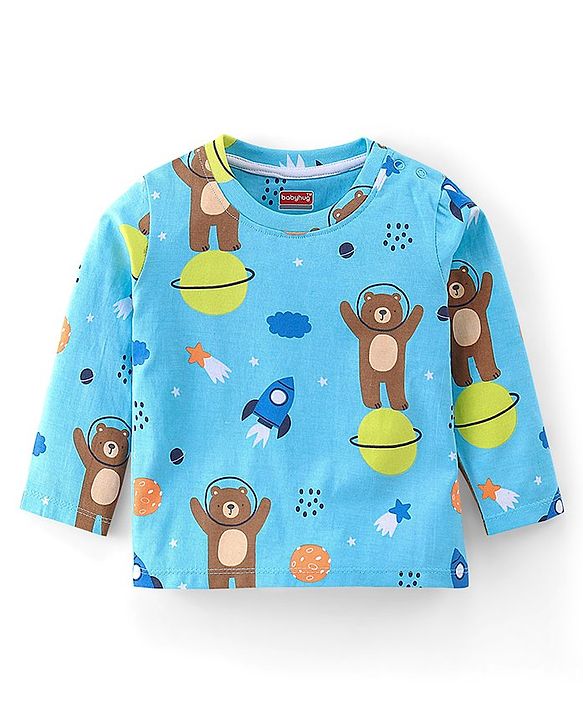 Babyhug Cotton Knit Full Sleeves Teddy Printed Night Suit - Blue
