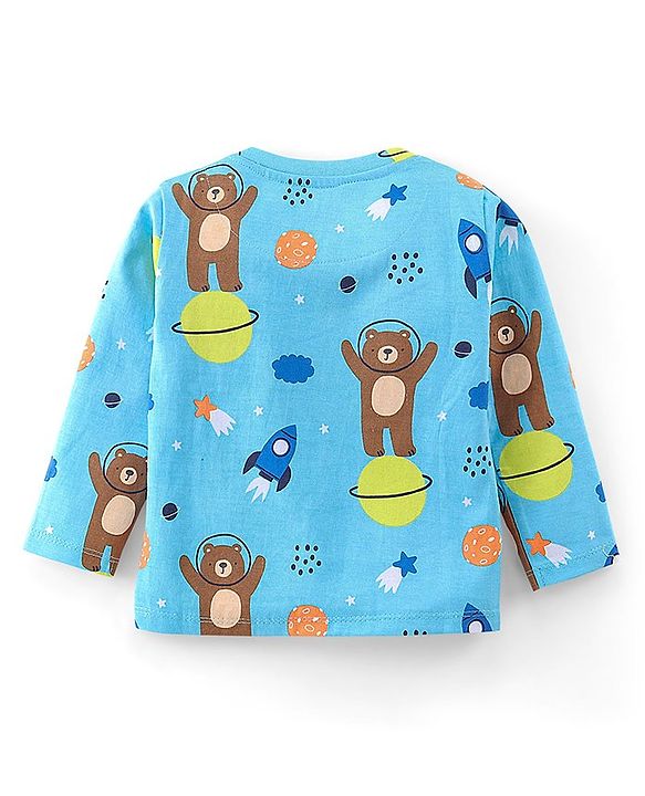 Babyhug Cotton Knit Full Sleeves Teddy Printed Night Suit - Blue