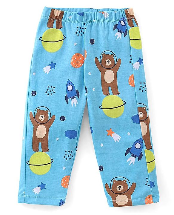 Babyhug Cotton Knit Full Sleeves Teddy Printed Night Suit - Blue