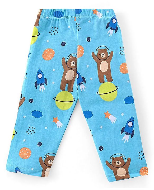 Babyhug Cotton Knit Full Sleeves Teddy Printed Night Suit - Blue