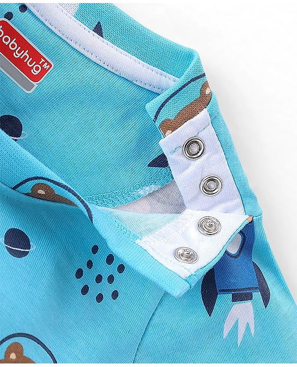 Babyhug Cotton Knit Full Sleeves Teddy Printed Night Suit - Blue