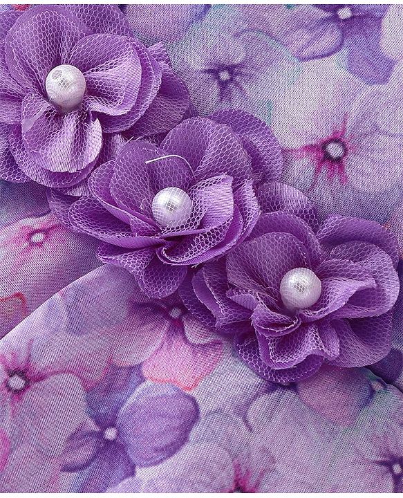 Babyhug Sleeveless Floral  Digital Printed Party Frock with Floral Applique - Lavender