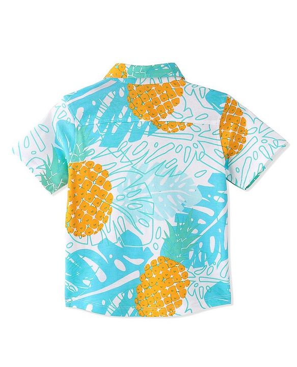 Babyhug 100% Cotton Knit Half Sleeves Shirt Pineapple Print - Blue