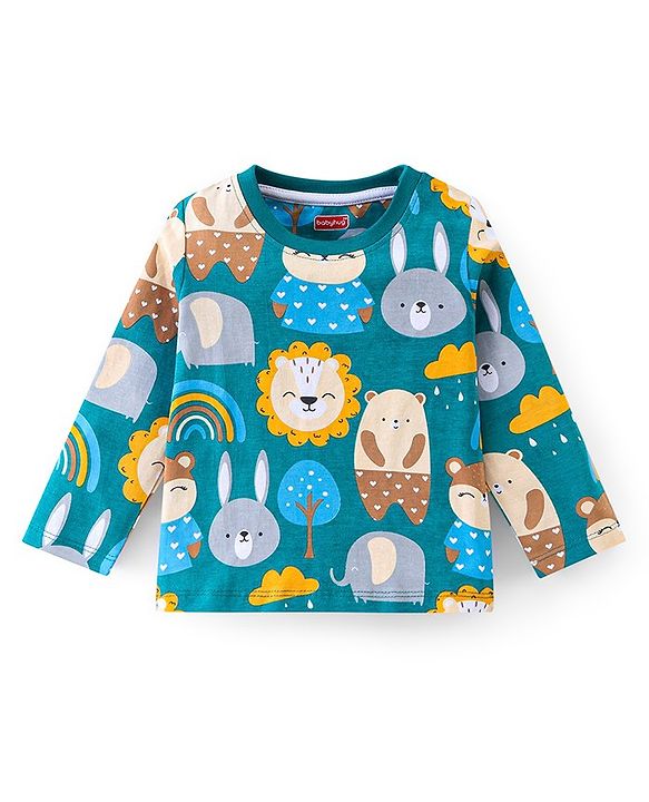 Babyhug Cotton Knit Full Sleeves Night Suit With Bear Print - Blue