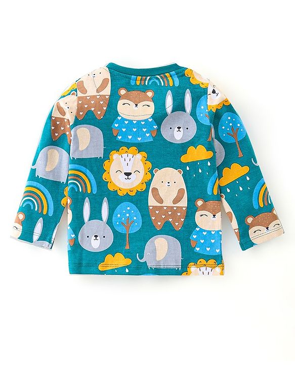 Babyhug Cotton Knit Full Sleeves Night Suit With Bear Print - Blue