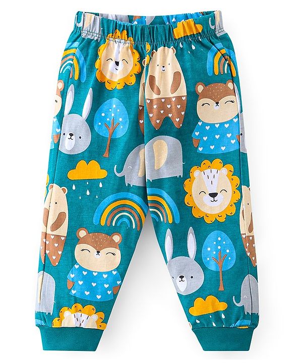 Babyhug Cotton Knit Full Sleeves Night Suit With Bear Print - Blue