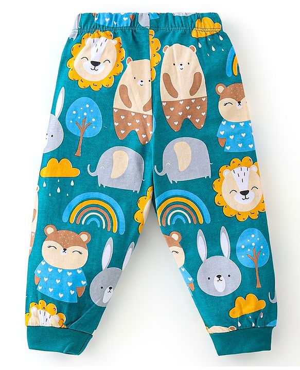 Babyhug Cotton Knit Full Sleeves Night Suit With Bear Print - Blue