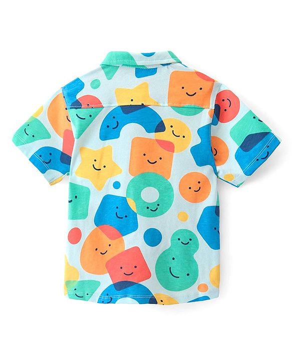 Babyhug 100% Cotton Knit Half Sleeves Shirt Shapes Print - Light Blue